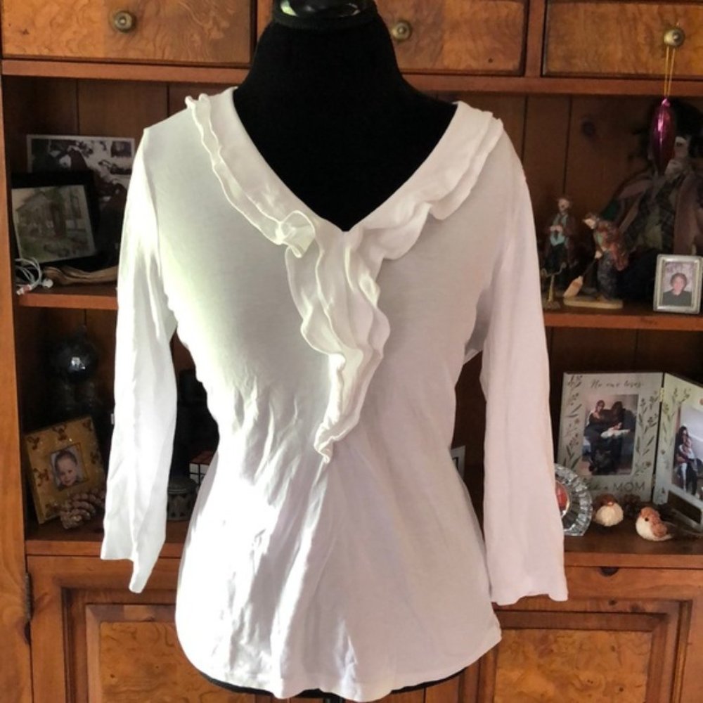 Talbot's White V neck top with 3/4 sleeves NEW with tags